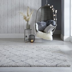 Tapis crème au motif géométrique zigzag gris
