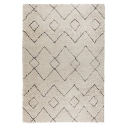 Tapis crème au motif géométrique zigzag gris