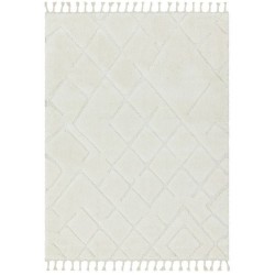 Tapis ivoire à motifs géométriques finition frangée