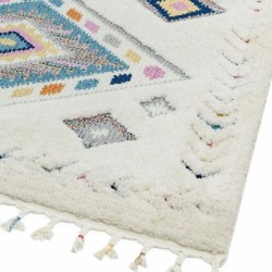Tapis de salon ivoire style oriental à motifs géométriques multicolore