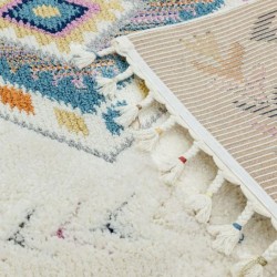 Tapis de salon ivoire style oriental à motifs géométriques multicolore