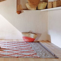 Tapis kilim en laine beige et corail
