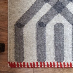 Tapis kilim en laine beige et corail