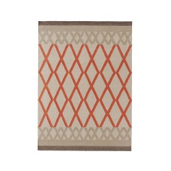 Tapis kilim en laine beige et corail