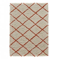 Tapis sur mesure beige en laine à motifs berbères orange