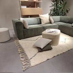 Tapis berbère L'INVERSE écru et noir en laine avec franges