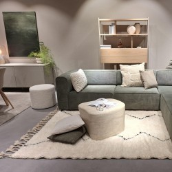 Tapis berbère sur mesure L'INVERSE écru et noir en laine avec franges