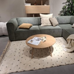 Tapis berbère écru à pois noir en laine avec franges